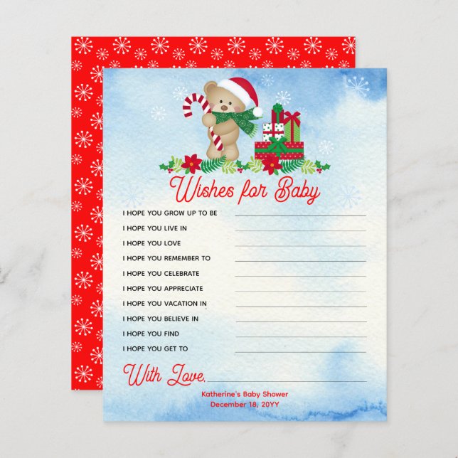 Christmas Bear Bearly Wait Shower Wishes for Baby (Front/Back)