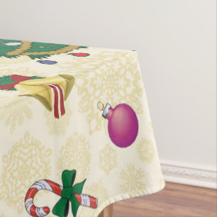 Christmas bear,bells and tree tablecloth