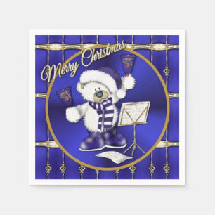 Christmas Bear Blue and Gold Holiday Napkins