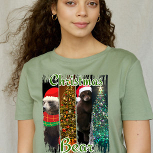 Christmas Bear Brush Stroke Modern Red and Green T-Shirt