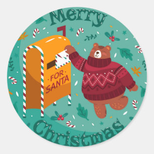 Christmas Bear Classic Round Sticker