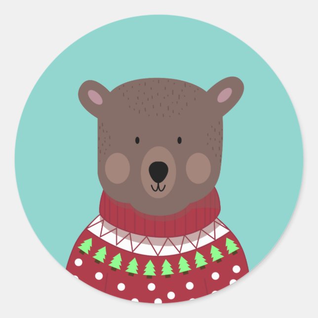 Christmas Bear Classic Round Sticker (Front)
