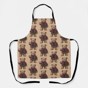 Christmas Bear Coffee Retro Xmas Matching Apron