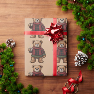 Christmas Bear Coffee Retro Xmas Matching Wrapping Paper