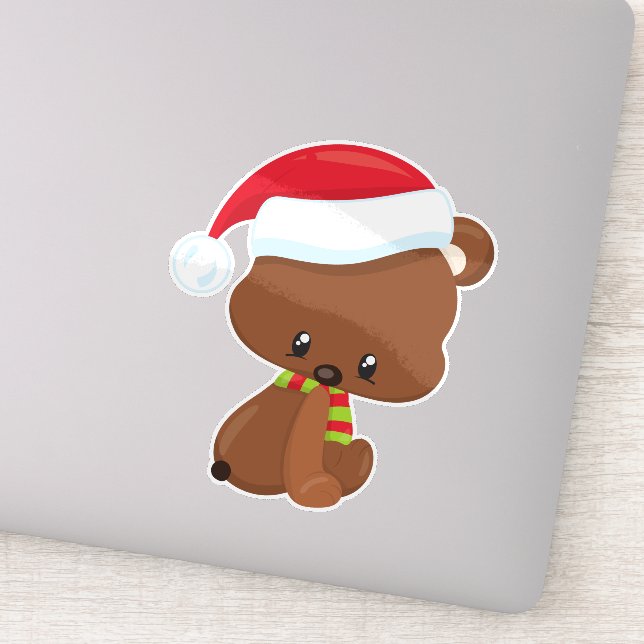 Christmas Bear, Cute Bear, Santa Hat, Scarf, Xmas (Detail)