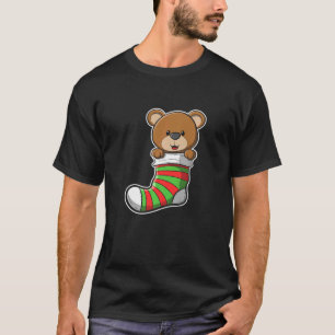 Christmas Bear Image Inside Christmas Stocking T-Shirt