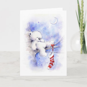Christmas Bear In A Tree Holiday Card