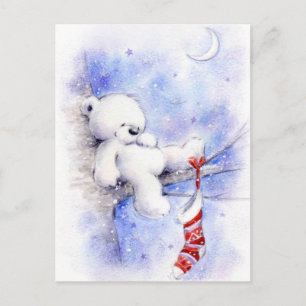 Christmas Bear In A Tree Holiday Postcard
