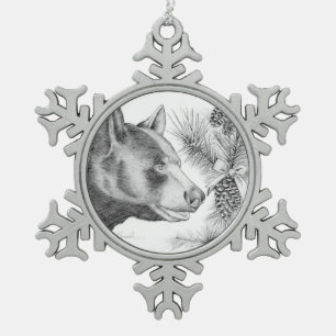 Christmas-Bear-Merry Christmas Snowflake Pewter Christmas Ornament