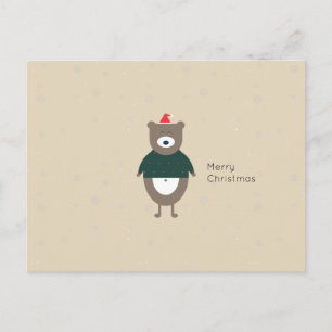 Christmas Bear Modern Flat Custom Colour EDITABLE Holiday Postcard