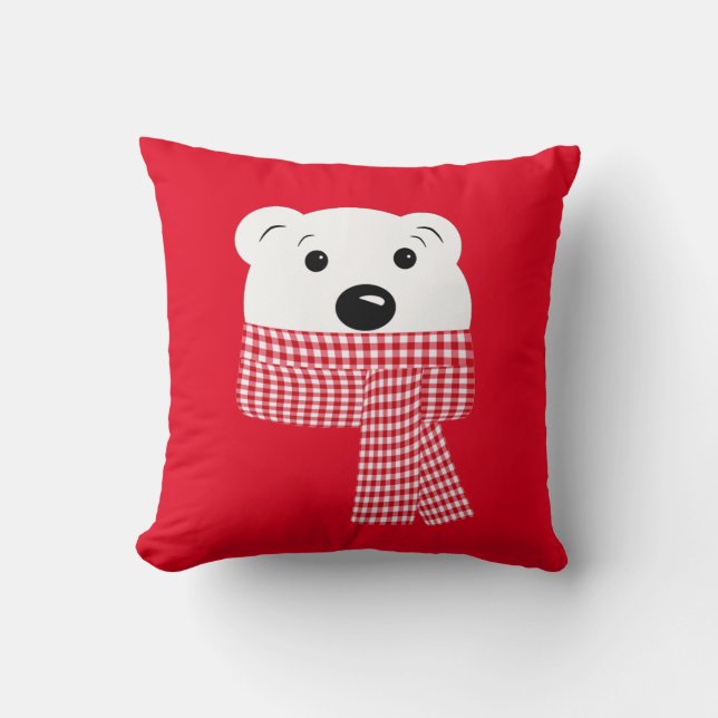 Christmas, bear muzzle, polar bear, red, white, cushion (Front)