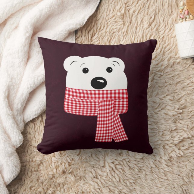 Christmas, bear muzzle, polar bear, red, white, cushion (Blanket)