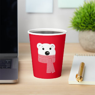 Christmas, bear muzzle, polar bear, red, white paper cups