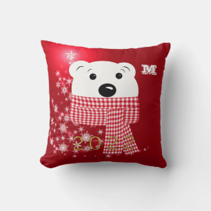 Christmas, bear muzzle, polar bear, red, white, th cushion