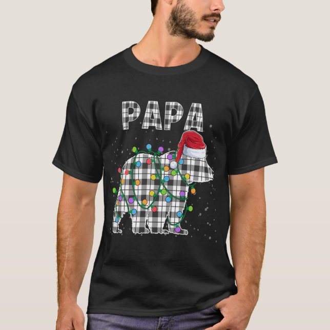 Christmas Bear Papa Black White Plaid Xmas Matchin T-Shirt (Front)
