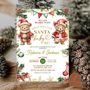Christmas Bear Santa Baby Gender Reveal  Invitation