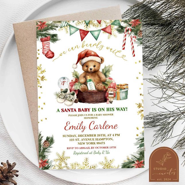Christmas Bear Santa Boy Baby Shower Invitation (Creator Uploaded)