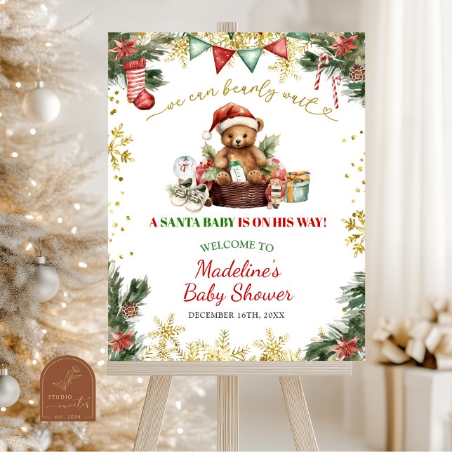 Christmas Bear Santa Boy Baby Shower Welcome Sign (Creator Uploaded)