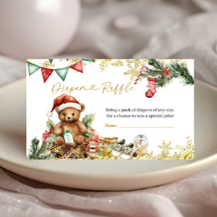 Christmas Bear Santa Boy Diaper Raffle Enclosure Card