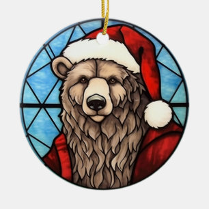 Christmas Bear stained glass style Ceramic Tree Decoration