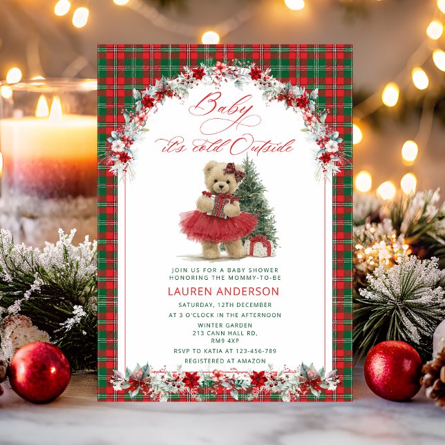 Christmas Bear Vintage Luxury Baby Shower Invitation (Creator Uploaded)