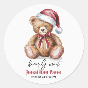 Christmas Bear Watercolor Bearly Wait Baby Shower Classic Round Sticker