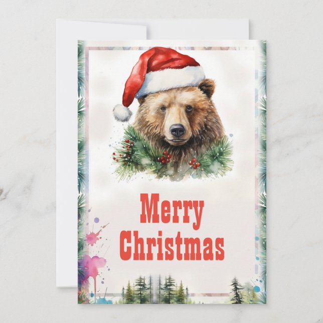 Christmas Bear Watercolor Holiday Card (Front)