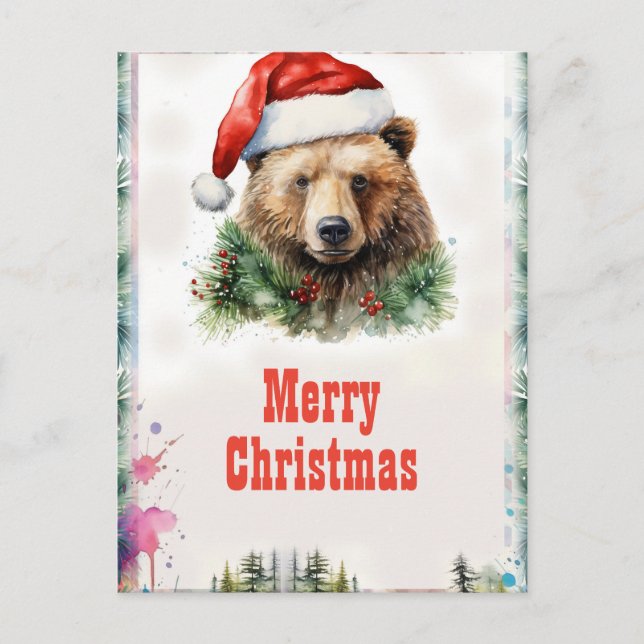 Christmas Bear Watercolor Postcard (Front)