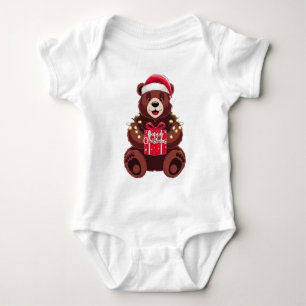 Christmas Bear with Gift and Lights Baby Bodysuit