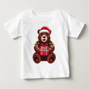 Christmas Bear with Gift and Lights Baby T-Shirt