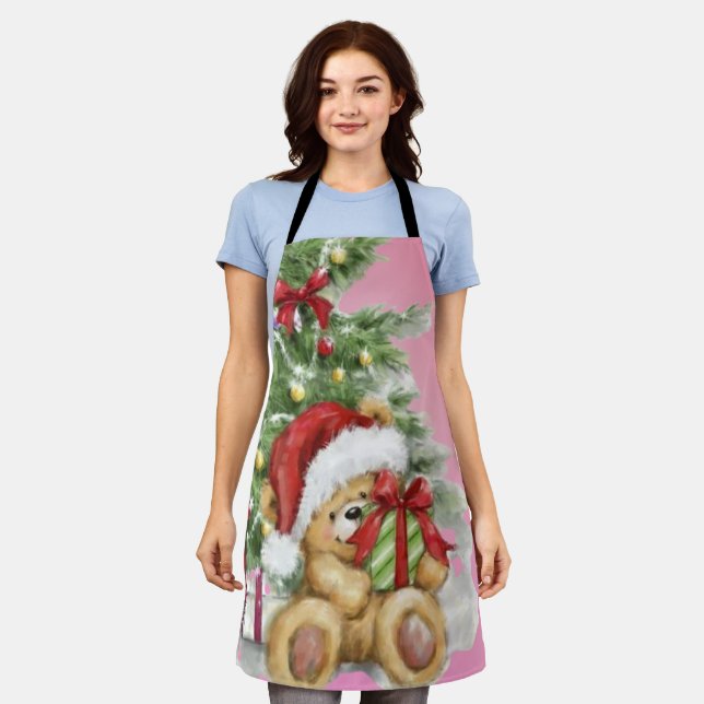 Christmas Bear with Present and Tree Decoration Apron (Worn)
