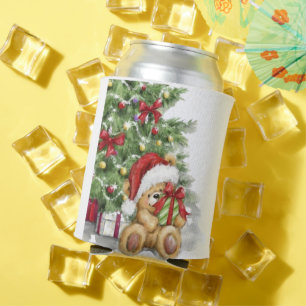 Christmas Bear with Present and Tree Decoration Can Cooler