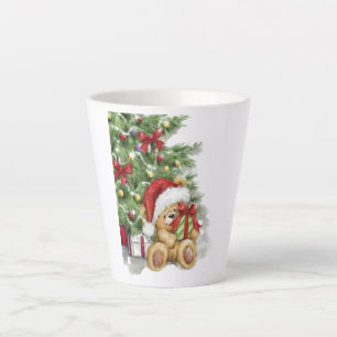 Christmas Bear with Present and Tree Decoration Latte Mug