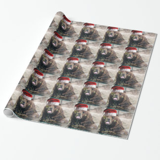 Christmas Bear With Santa Hat Wrapping Paper