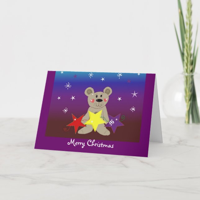 Christmas Bear with Stars Holiday Card (Front)