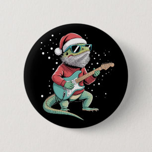 Christmas Bearded Dragon Playing Guitar Musician 6 Cm Round Badge