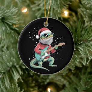 Christmas Bearded Dragon Playing Guitar Musician Ceramic Tree Decoration