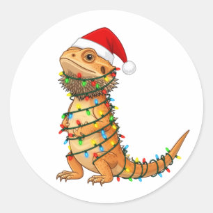  Christmas Bearded Dragon Pogona Vitticeps Santa  Classic Round Sticker