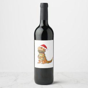 Christmas Bearded Dragon Pogona Vitticeps Santa Wine Label