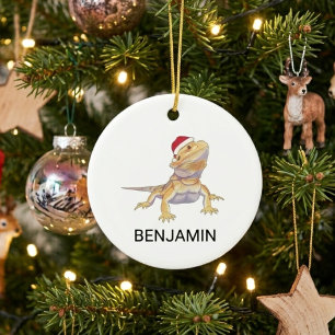 Christmas Bearded Dragon Santa Hat Ceramic Tree Decoration