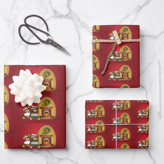 Christmas Bears Wrapping Paper Sheet (Front)