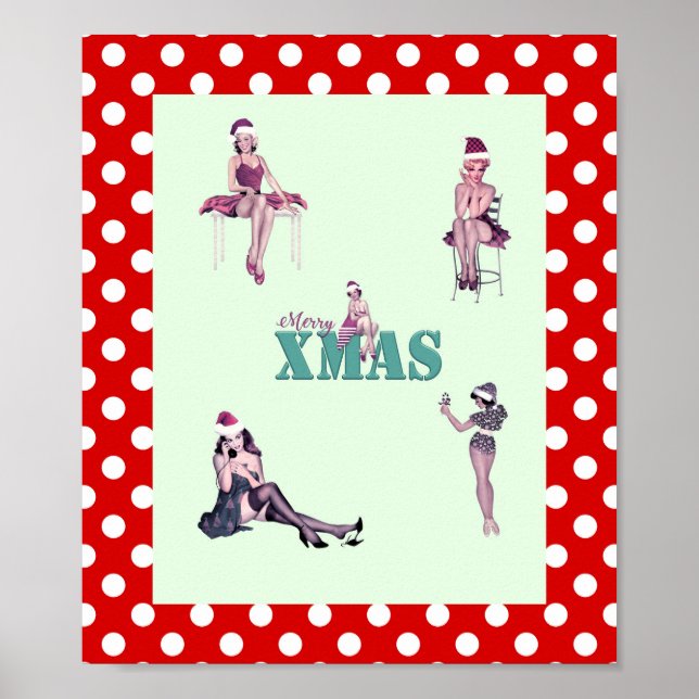 Christmas Beauties, Pin-up girls XMAS art print (Front)