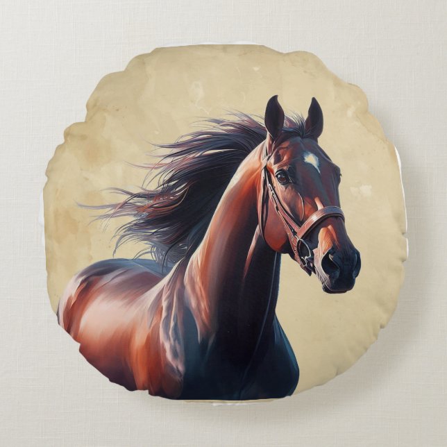 Christmas Beautiful Brown Horse  Round Cushion (Front)