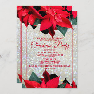 Christmas Beautiful Red Flowers Holidays Party Invitation