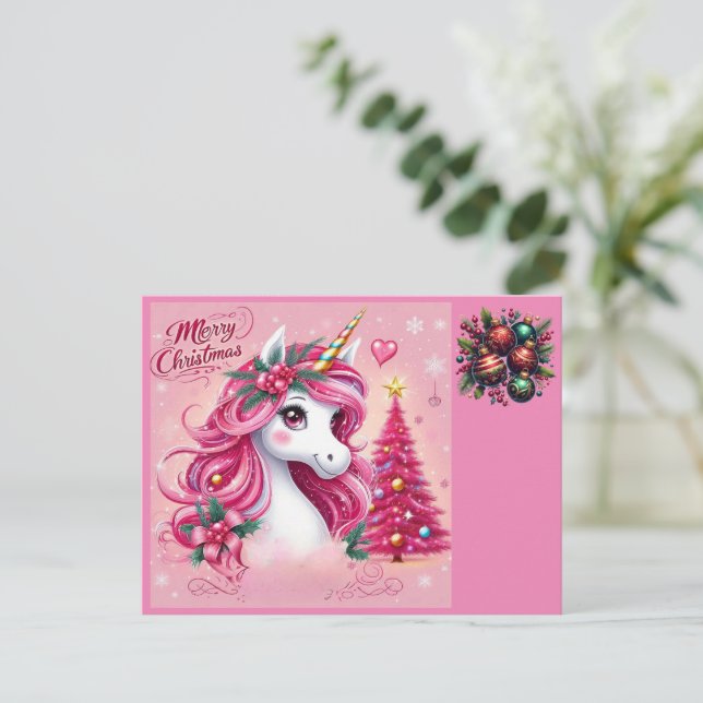  Christmas Beautiful Unicorn  Postcard (Standing Front)
