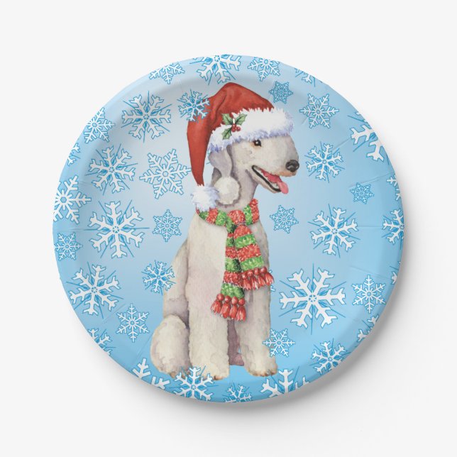 Christmas Bedlington Terrier Paper Plates (Front)