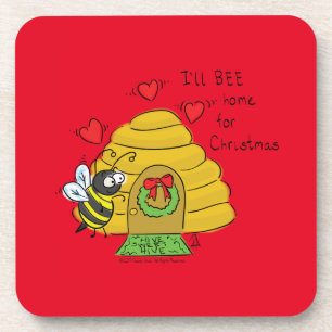 Christmas Bee Funny Holiday Cartoon Coaster