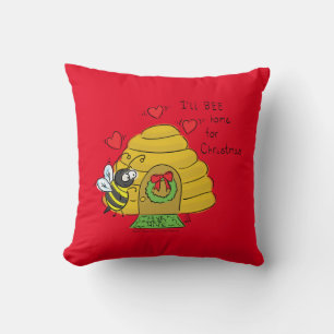 Christmas Bee Funny Holiday Cartoon Cushion