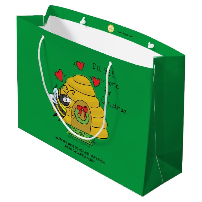 Christmas Bee Funny Holiday Cartoon Large Gift Bag (Back Angled)