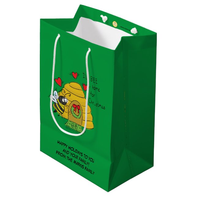 Christmas Bee Funny Holiday Cartoon Medium Gift Bag (Front Angled)